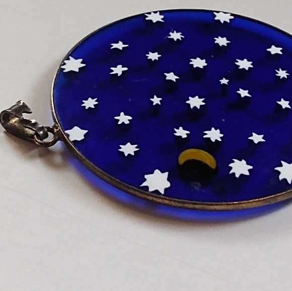 Antica Murrina Venezia Italian Murano Glass Blue Sky Stars Moon 2 Inch Pendant - Picture 7 of 8